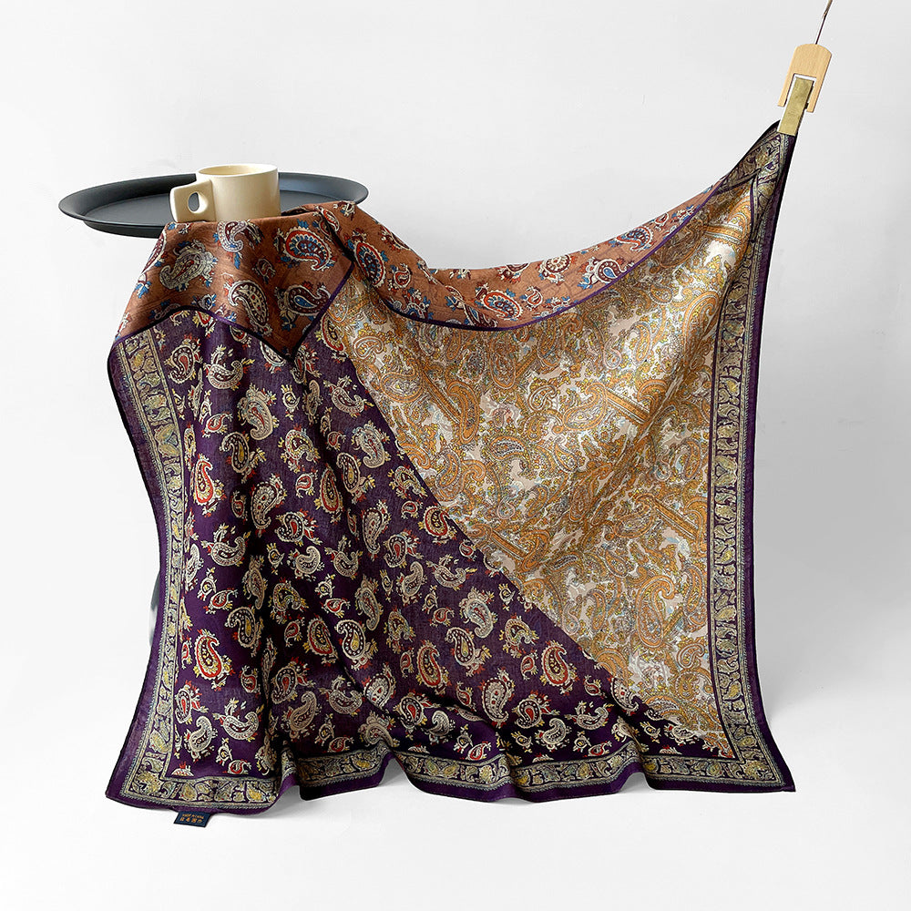 Silk-Like Square Scarf Vintage Oil Painting Print - Business Travel Casual Women Headscarf 90x90cm
