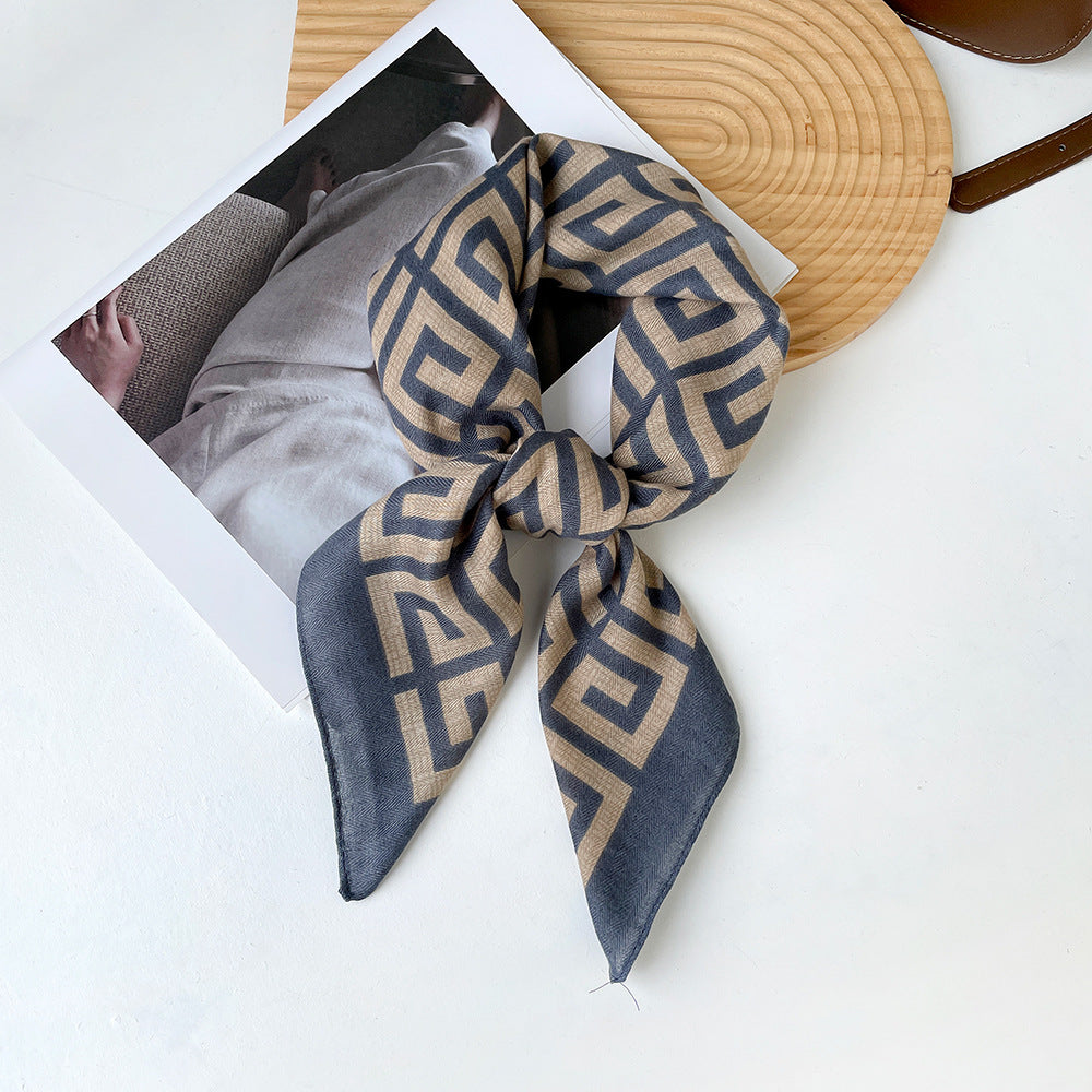 Long Polyester Scarf - Herringbone Pattern Square Scarf Vintage Style Breathable Neck Scarf