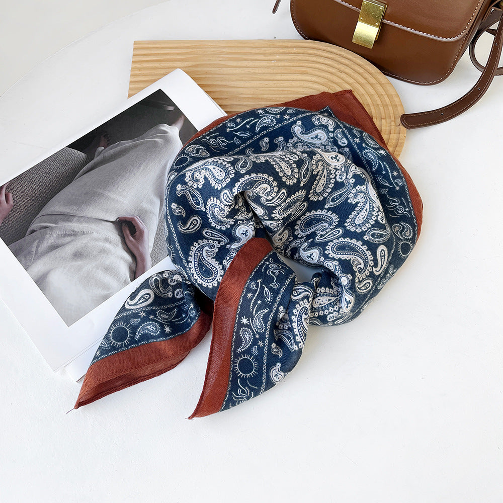 Long Polyester Scarf - Herringbone Pattern Square Scarf Vintage Style Breathable Neck Scarf