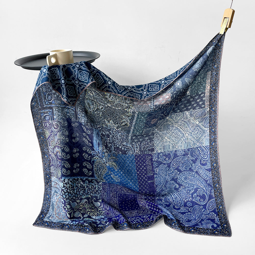 Silk-Like Square Scarf Vintage Oil Painting Print - Business Travel Casual Women Headscarf 90x90cm