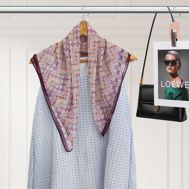 Polyester Silk Summer Scarf - Lightweight Korean Fashion Square Neck Scarf | UV Protection Versatile 70x70