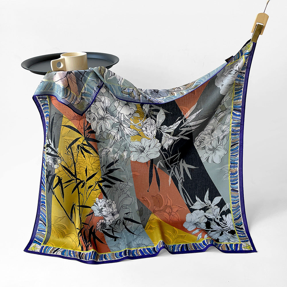Silk-Like Square Scarf Vintage Oil Painting Print - Business Travel Casual Women Headscarf 90x90cm