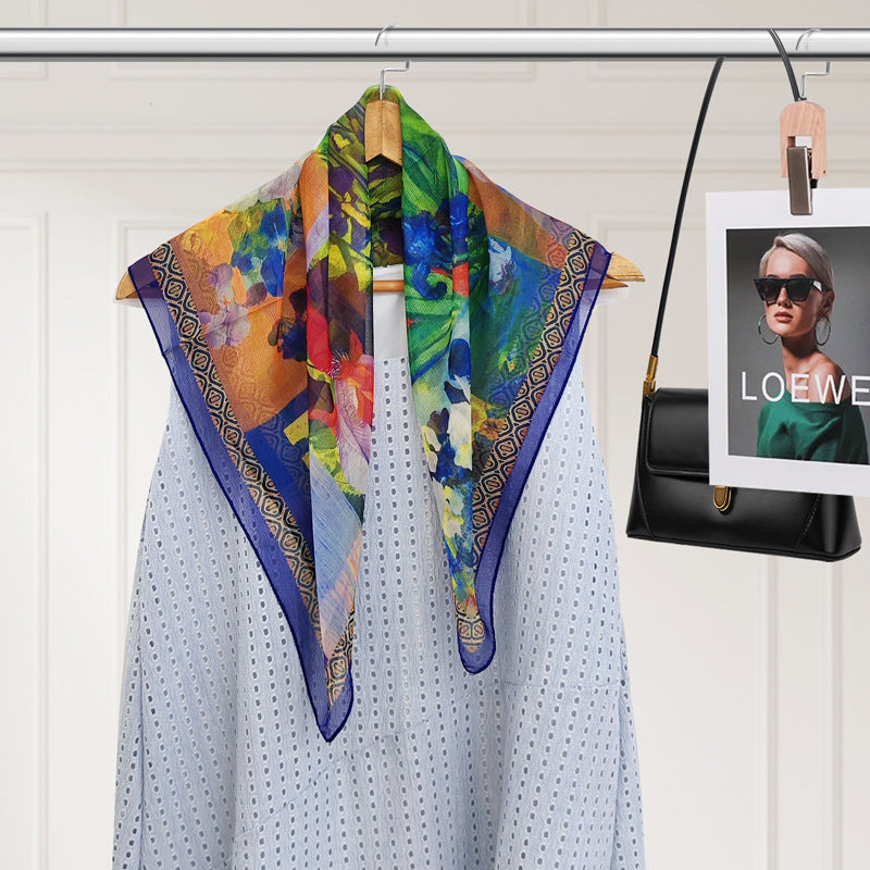 Polyester Silk Summer Scarf - Lightweight Korean Fashion Square Neck Scarf | UV Protection Versatile 70x70