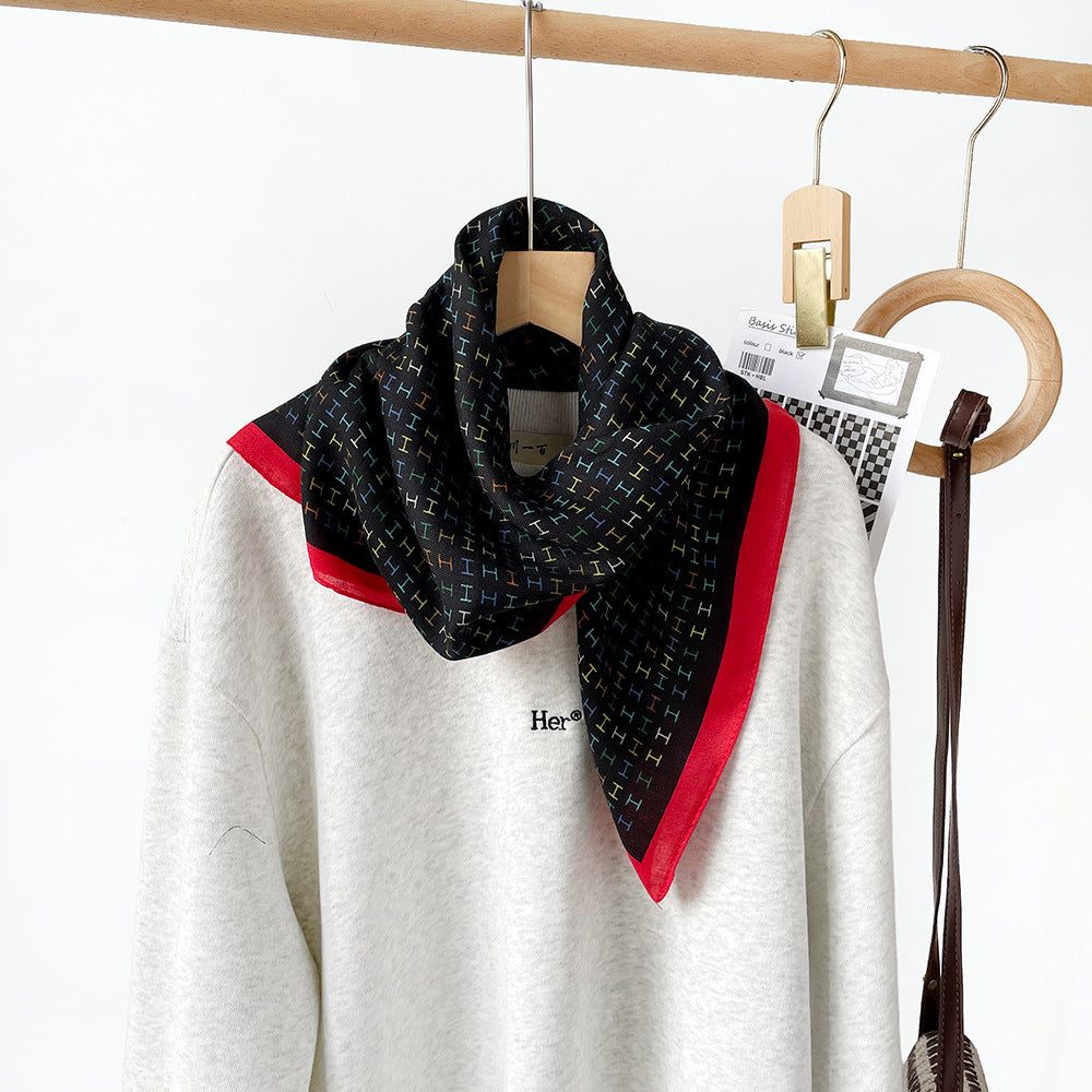 Long Polyester Scarf - Herringbone Pattern Square Scarf Vintage Style Breathable Neck Scarf