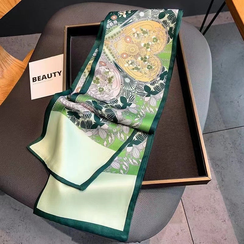 Women's Summer Korean Style Scarf - Lightweight Polyester Silk Scarf, Long Double-Sided Brocade Scarf, Versatile Fashion Accessory