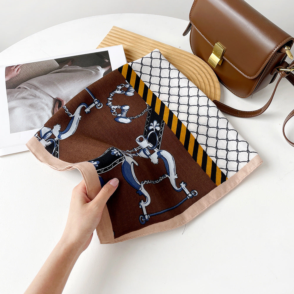 Long Polyester Scarf - Herringbone Pattern Square Scarf Vintage Style Breathable Neck Scarf