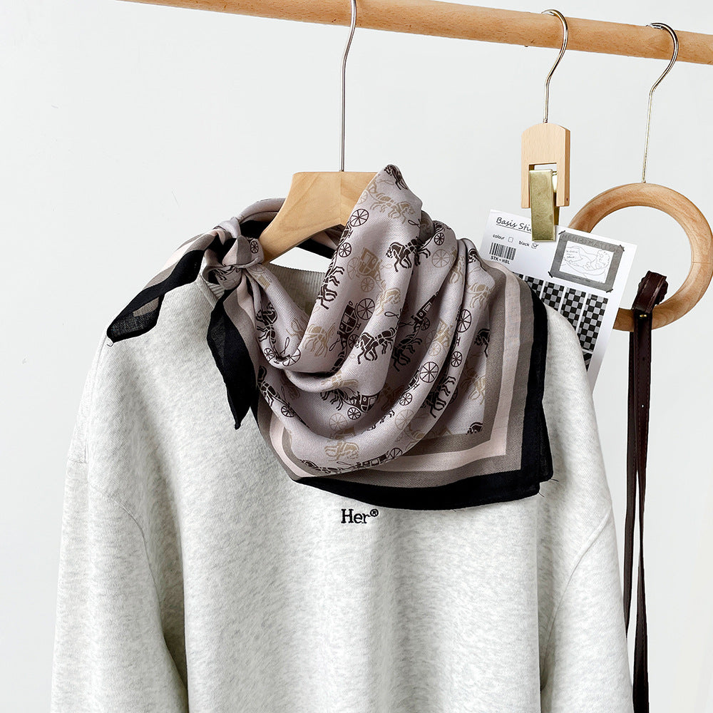 Long Polyester Scarf - Herringbone Pattern Square Scarf Vintage Style Breathable Neck Scarf