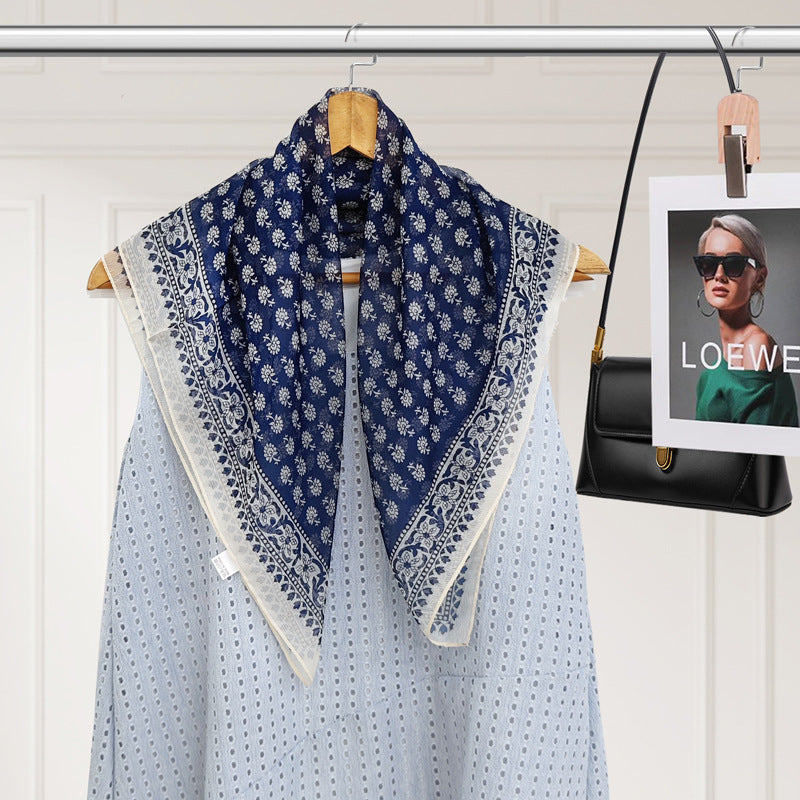 Polyester Silk Summer Scarf - Lightweight Korean Fashion Square Neck Scarf | UV Protection Versatile 70x70