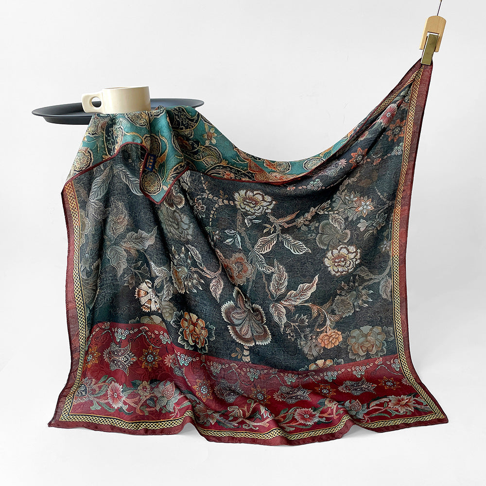 Silk-Like Square Scarf Vintage Oil Painting Print - Business Travel Casual Women Headscarf 90x90cm