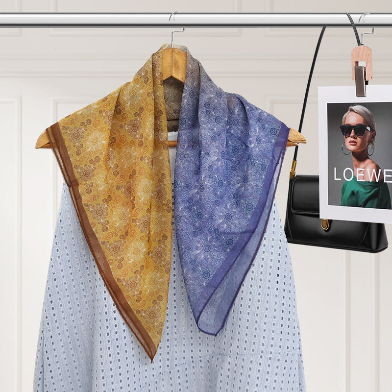 Polyester Silk Summer Scarf - Lightweight Korean Fashion Square Neck Scarf | UV Protection Versatile 70x70