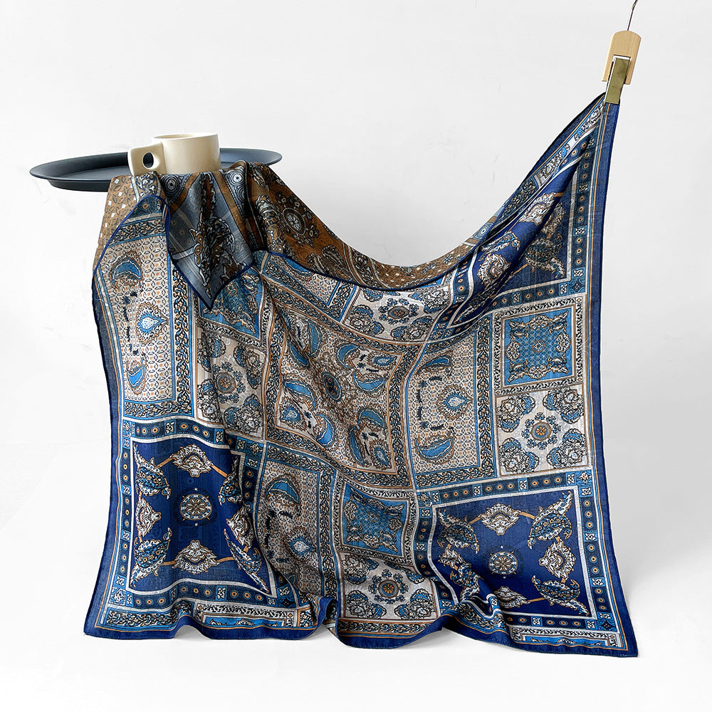 Silk-Like Square Scarf Vintage Oil Painting Print - Business Travel Casual Women Headscarf 90x90cm