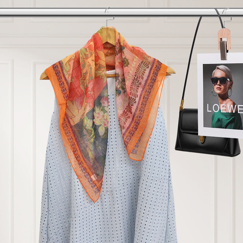 Polyester Silk Summer Scarf - Lightweight Korean Fashion Square Neck Scarf | UV Protection Versatile 70x70