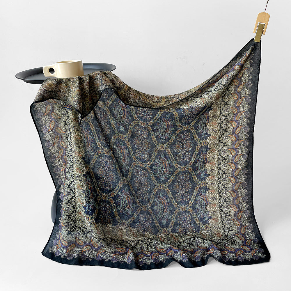 Silk-Like Square Scarf Vintage Oil Painting Print - Business Travel Casual Women Headscarf 90x90cm