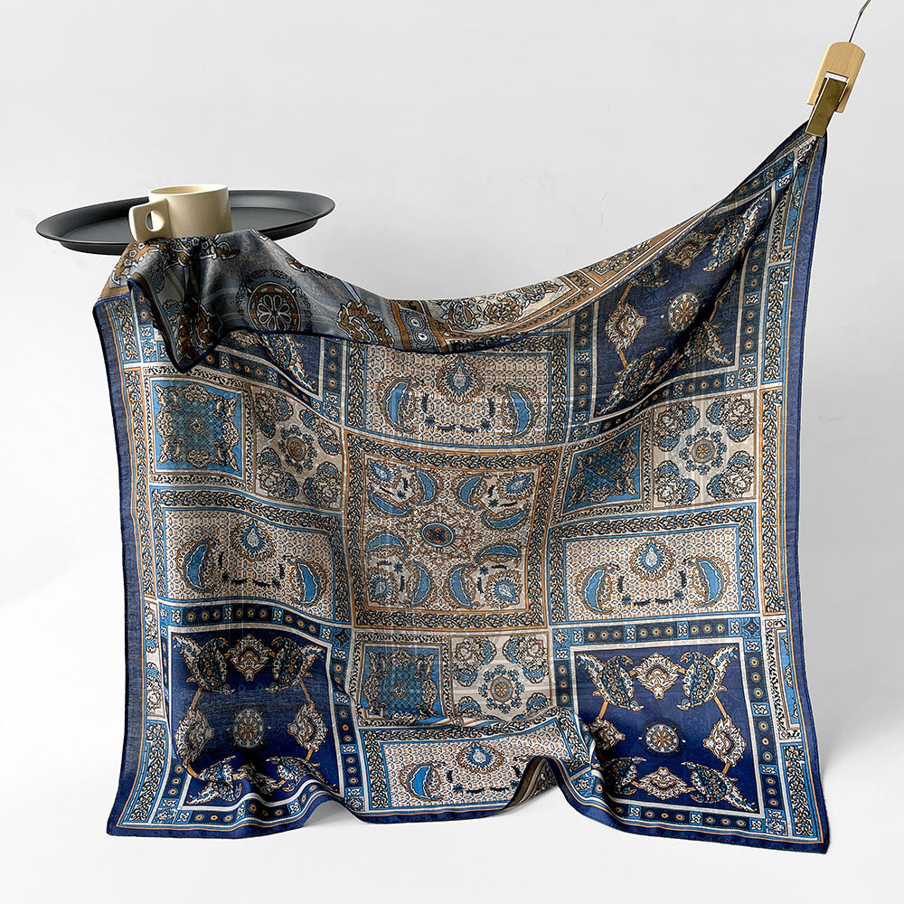 Silk-Like Square Scarf Vintage Oil Painting Print - Business Travel Casual Women Headscarf 90x90cm