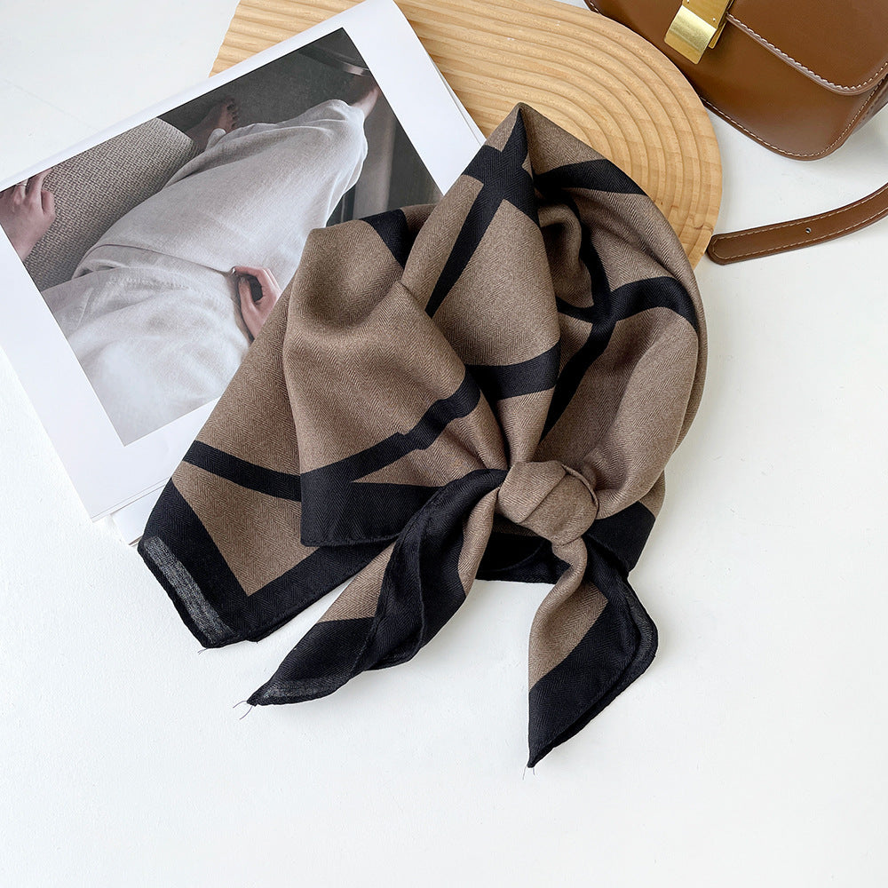 Long Polyester Scarf - Herringbone Pattern Square Scarf Vintage Style Breathable Neck Scarf