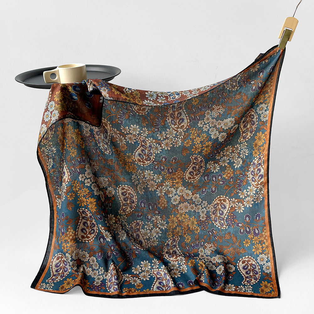 Silk-Like Square Scarf Vintage Oil Painting Print - Business Travel Casual Women Headscarf 90x90cm