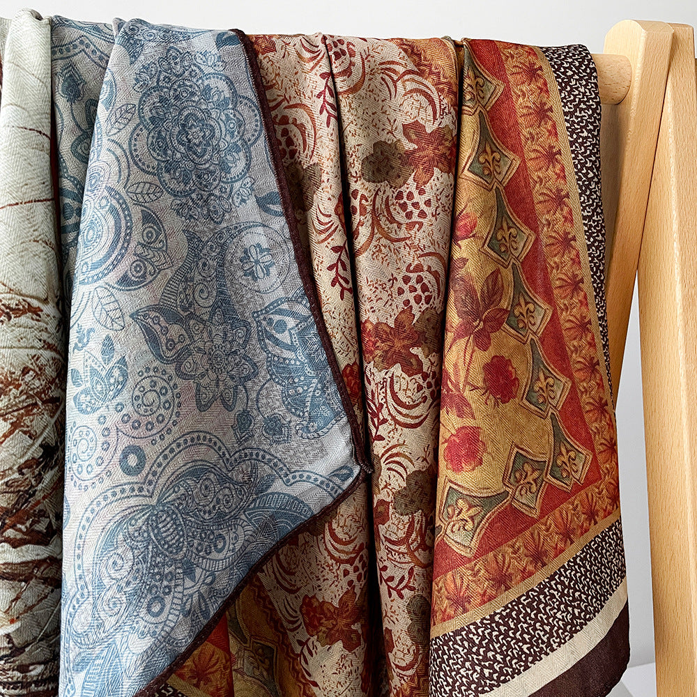 Silk-Like Square Scarf Vintage Oil Painting Print - Business Travel Casual Women Headscarf 90x90cm