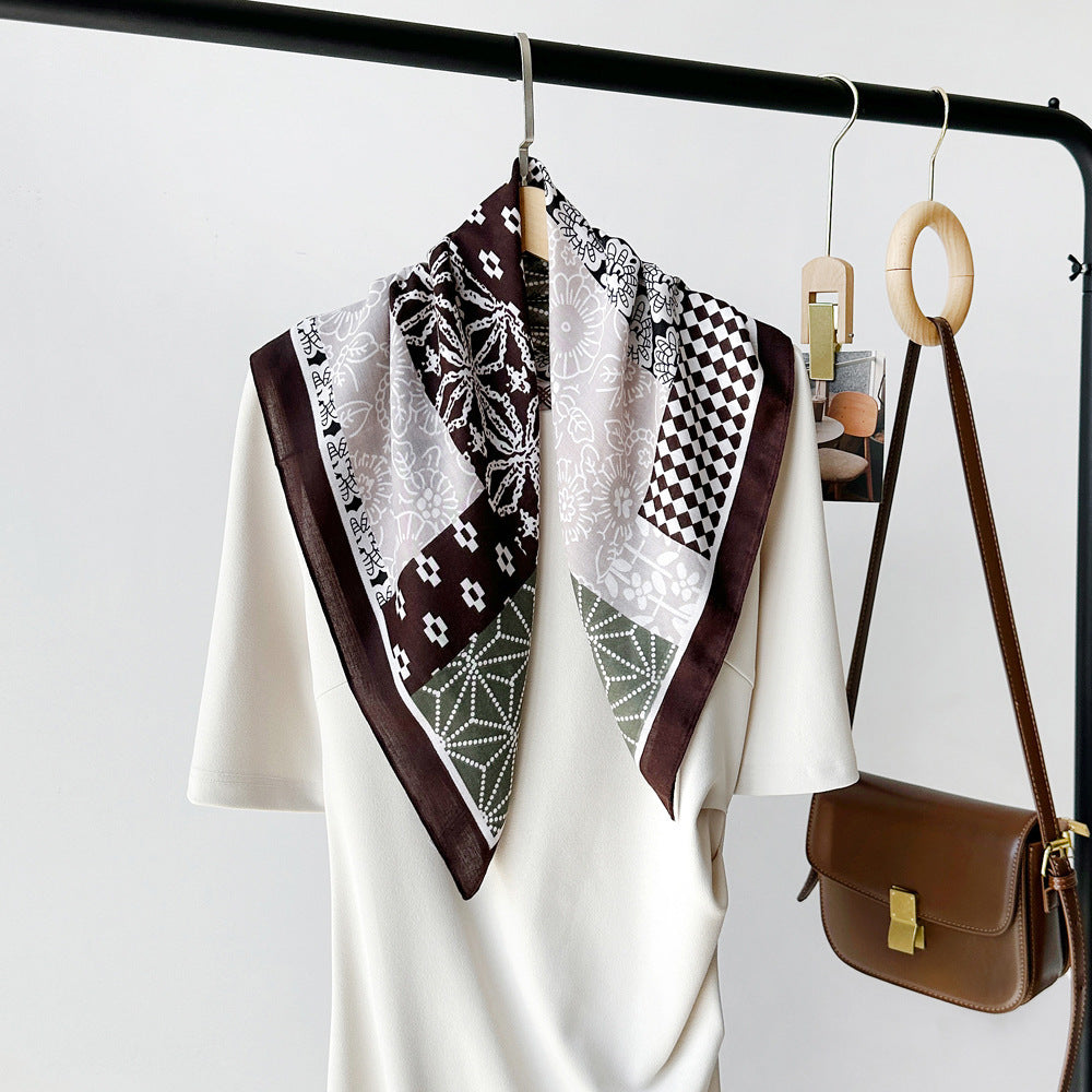 Long Polyester Scarf - Herringbone Pattern Square Scarf Vintage Style Breathable Neck Scarf