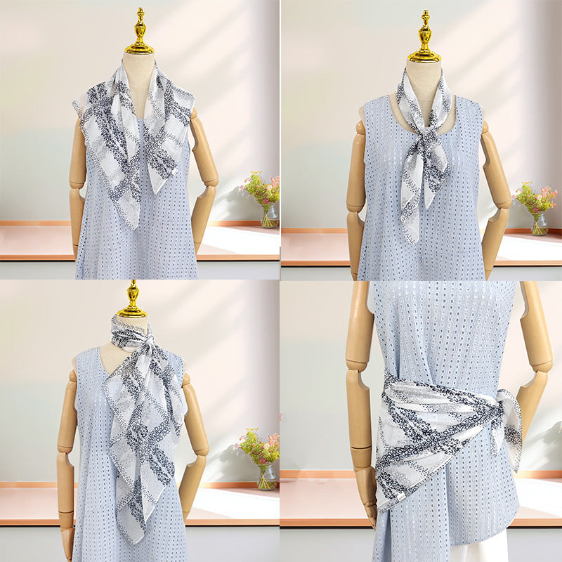 Polyester Silk Summer Scarf - Lightweight Korean Fashion Square Neck Scarf | UV Protection Versatile 70x70