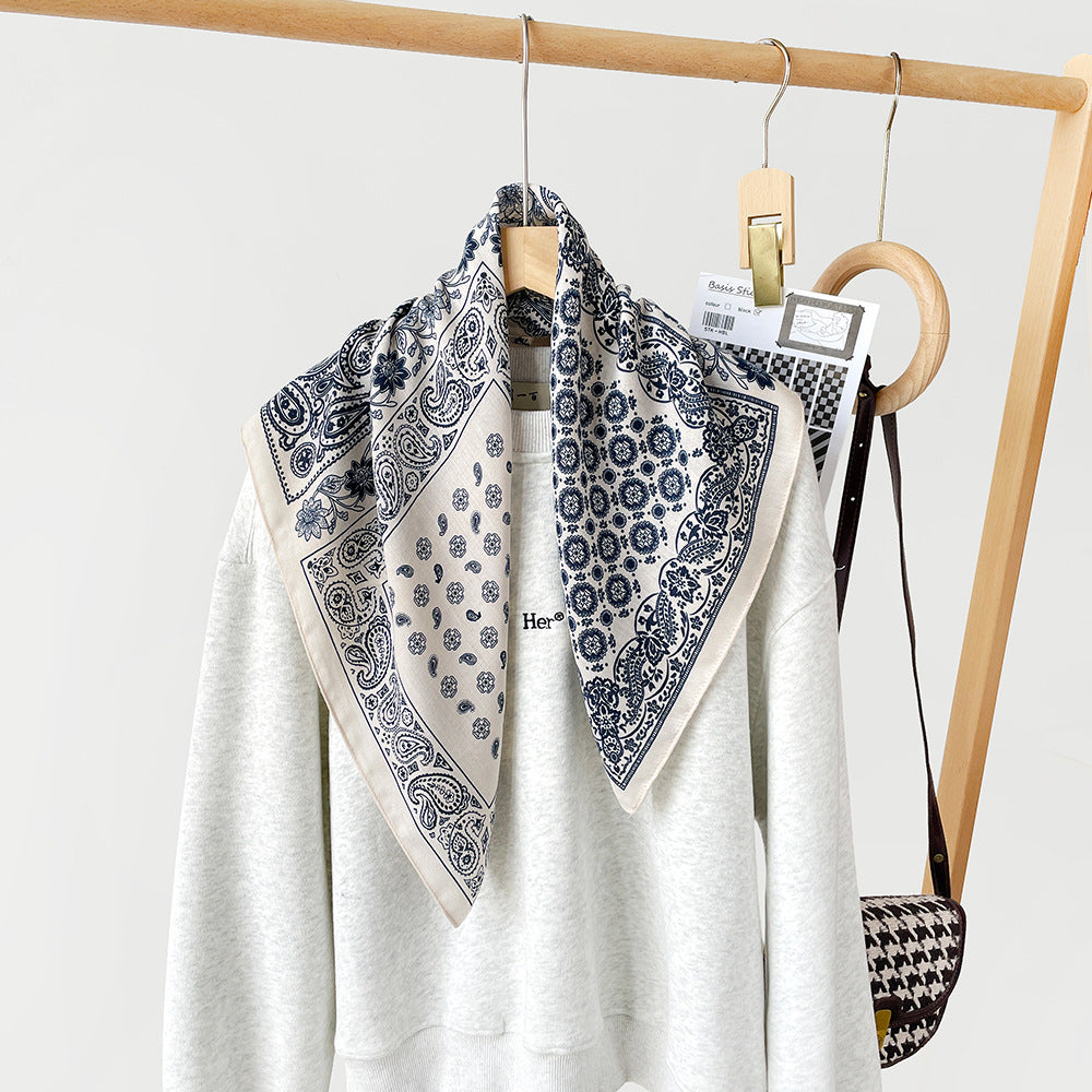 Long Polyester Scarf - Herringbone Pattern Square Scarf Vintage Style Breathable Neck Scarf