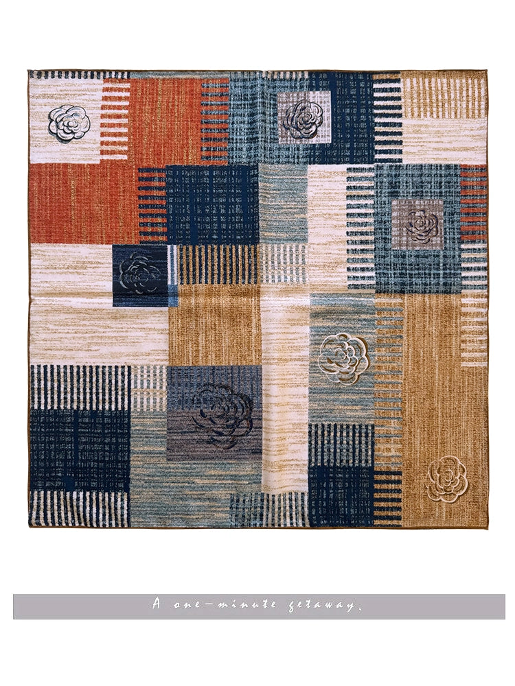Orange Blue Camellia Print Silk Wool Blend Scarf - Double Sided Winter Scarf for Women 65x65 - Warm Neck Wrap Shawl
