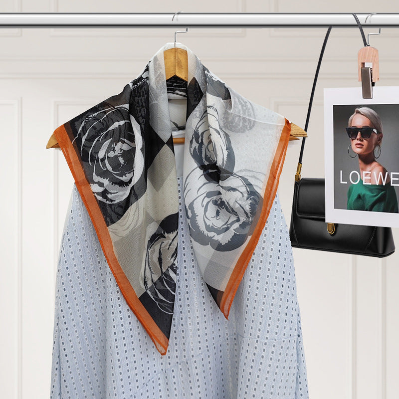 Polyester Silk Summer Scarf - Lightweight Korean Fashion Square Neck Scarf | UV Protection Versatile 70x70
