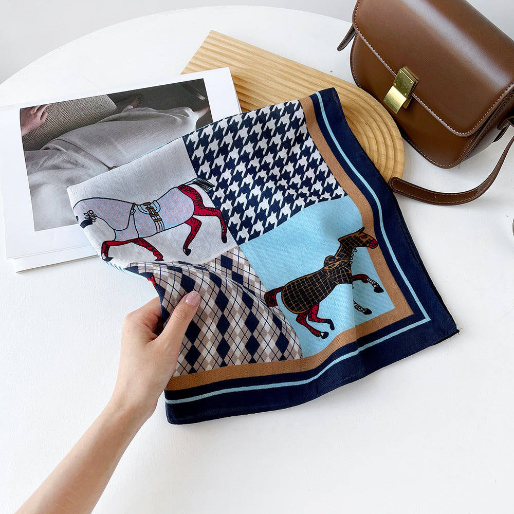 Long Polyester Scarf - Herringbone Pattern Square Scarf Vintage Style Breathable Neck Scarf