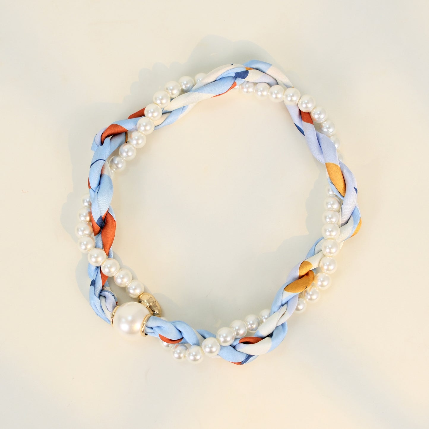 Women's Pearl Twist Magnetic Collarbone Chain - Polyester Braided Scarf Necklace, Light Luxury Summer Autumn Fashion Accessory, Elegant Neckwear