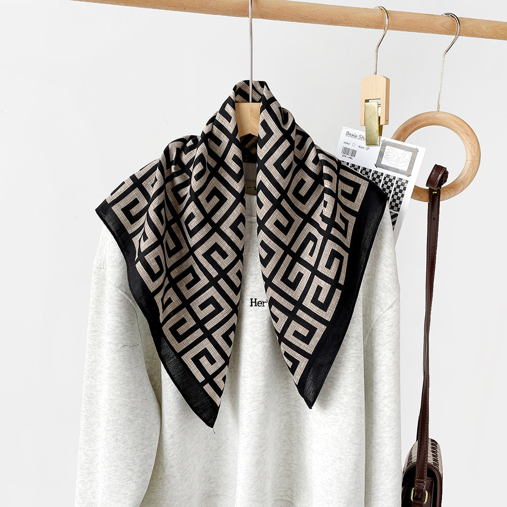 Long Polyester Scarf - Herringbone Pattern Square Scarf Vintage Style Breathable Neck Scarf