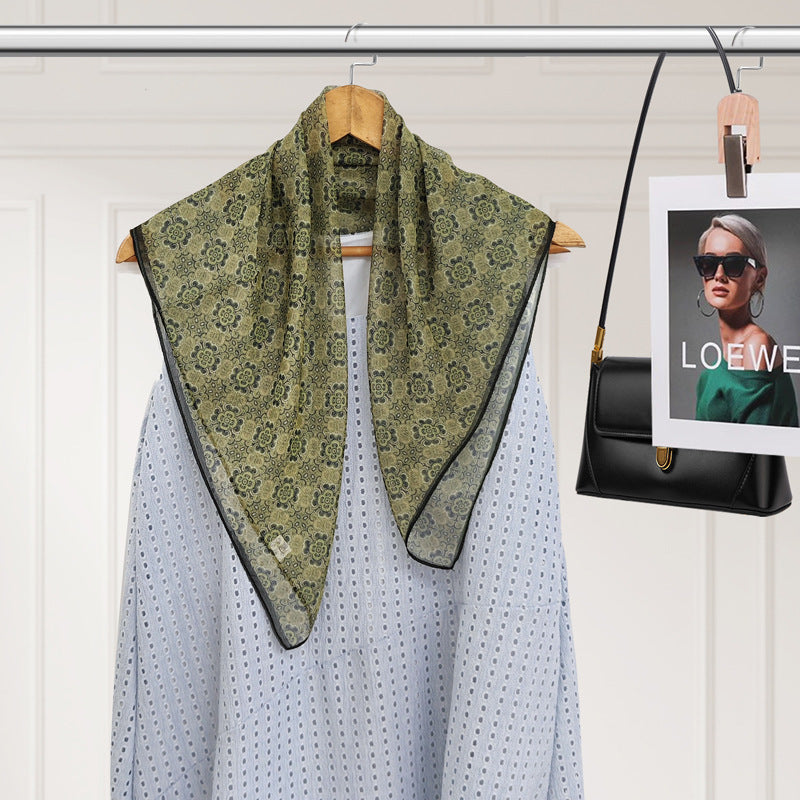 Polyester Silk Summer Scarf - Lightweight Korean Fashion Square Neck Scarf | UV Protection Versatile 70x70