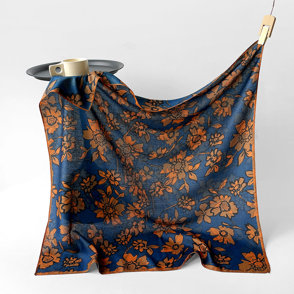 Silk-Like Square Scarf Vintage Oil Painting Print - Business Travel Casual Women Headscarf 90x90cm