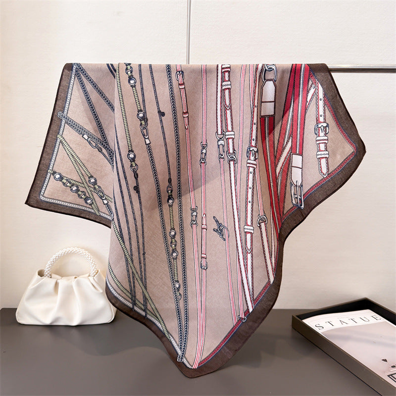 Long Polyester Scarf - Herringbone Pattern Square Scarf Vintage Style Breathable Neck Scarf