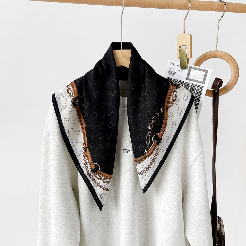 Long Polyester Scarf - Herringbone Pattern Square Scarf Vintage Style Breathable Neck Scarf