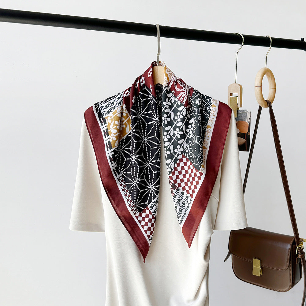 Long Polyester Scarf - Herringbone Pattern Square Scarf Vintage Style Breathable Neck Scarf