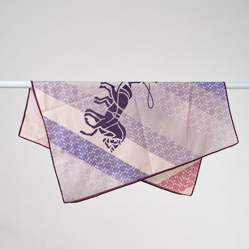 Blue Carriage Print Square Scarf 65x65cm - Affordable Silk-Like Scarf for Women, Machine Washable & Wrinkle-Free