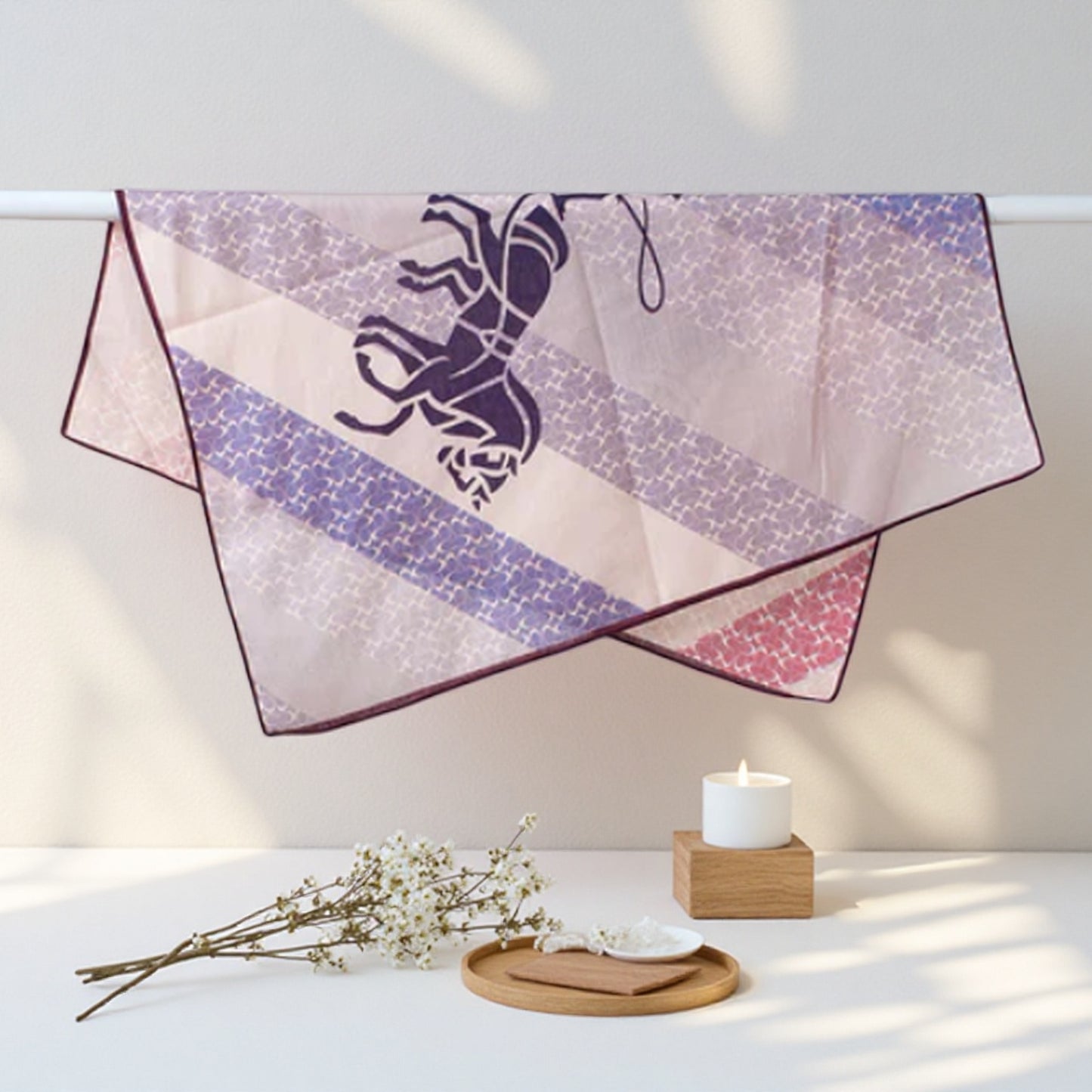 Blue Carriage Print Square Scarf 65x65cm - Affordable Silk-Like Scarf for Women, Machine Washable & Wrinkle-Free