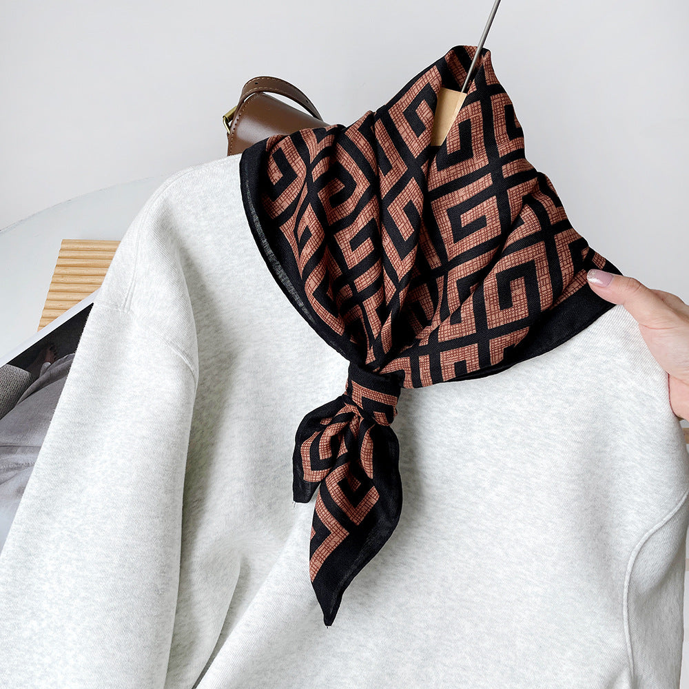 Long Polyester Scarf - Herringbone Pattern Square Scarf Vintage Style Breathable Neck Scarf