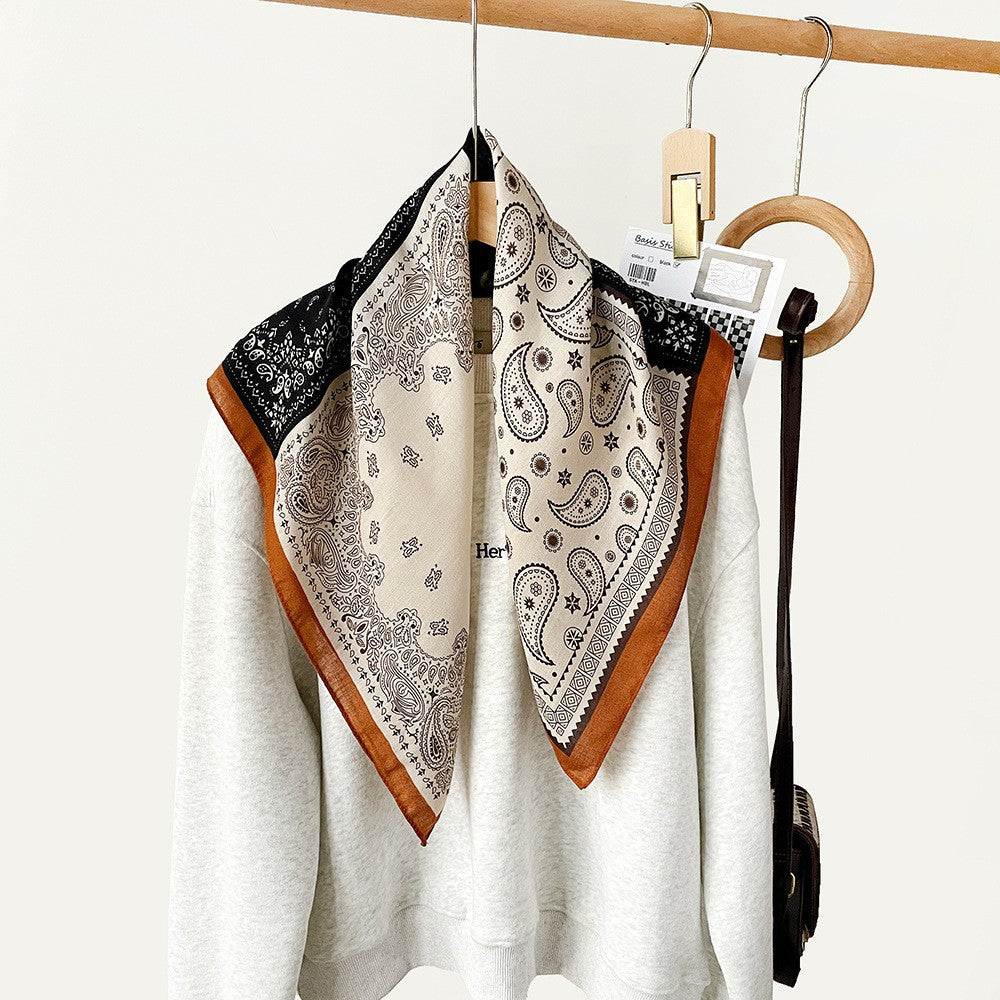 Long Polyester Scarf - Herringbone Pattern Square Scarf Vintage Style Breathable Neck Scarf