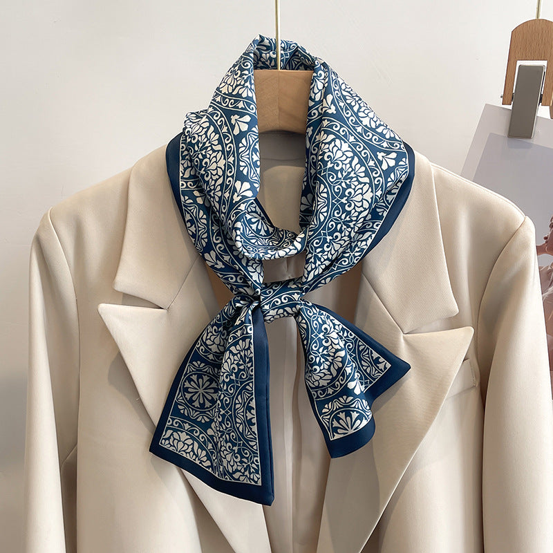 Long Silk Scarf - Elegant Narrow Scarf for Women, Fashion Print Neck Scarf, Autumn Winter New Style, Summer Shirt Accessory