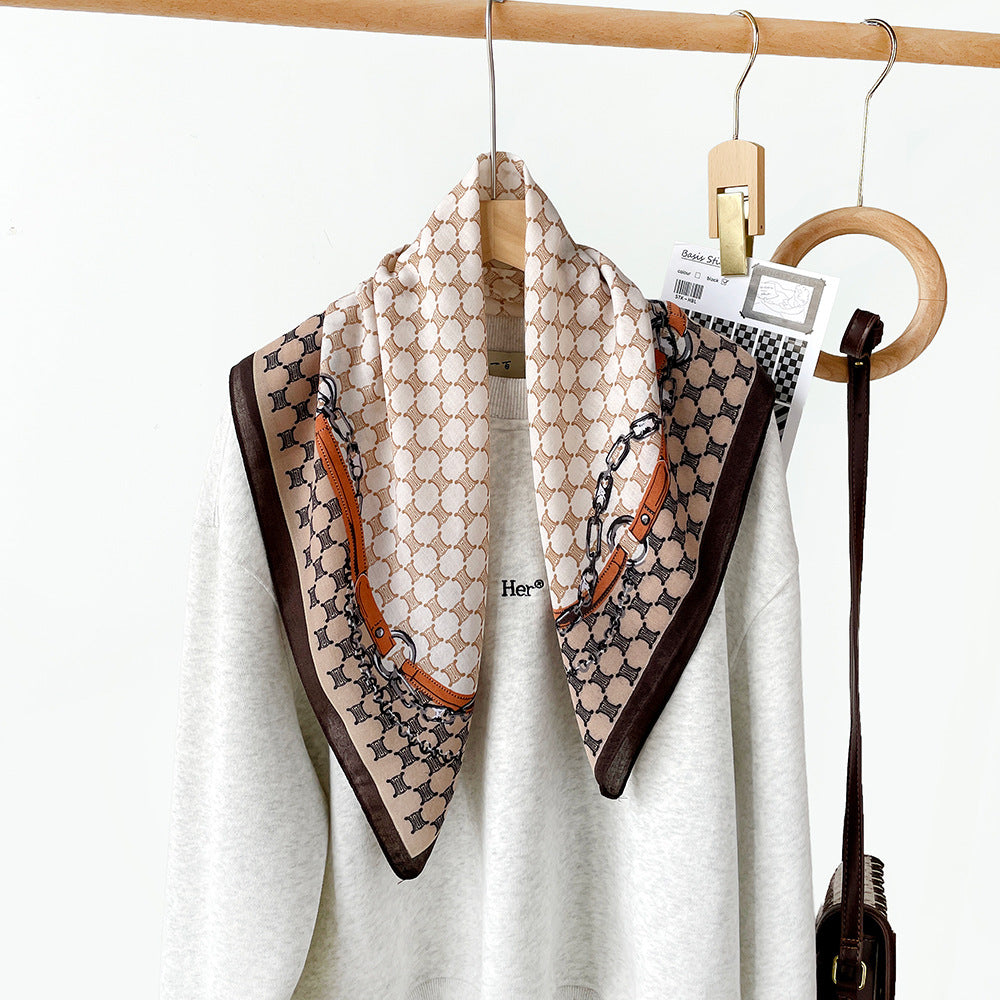 Long Polyester Scarf - Herringbone Pattern Square Scarf Vintage Style Breathable Neck Scarf