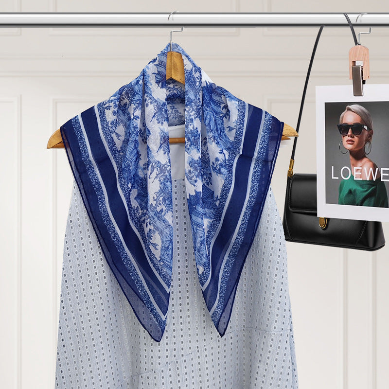 Polyester Silk Summer Scarf - Lightweight Korean Fashion Square Neck Scarf | UV Protection Versatile 70x70