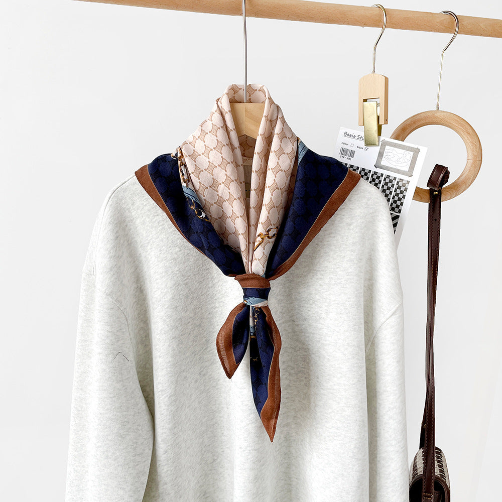 Long Polyester Scarf - Herringbone Pattern Square Scarf Vintage Style Breathable Neck Scarf