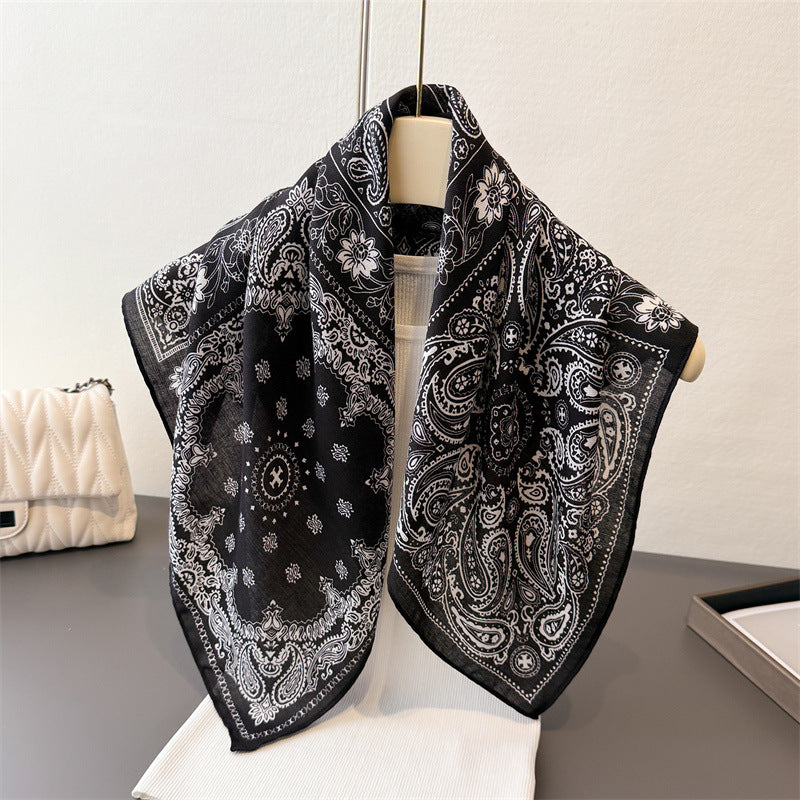 French Style Women's Scarf - Cashew Print Silk Square Scarf 70x70cm for Daily Wear