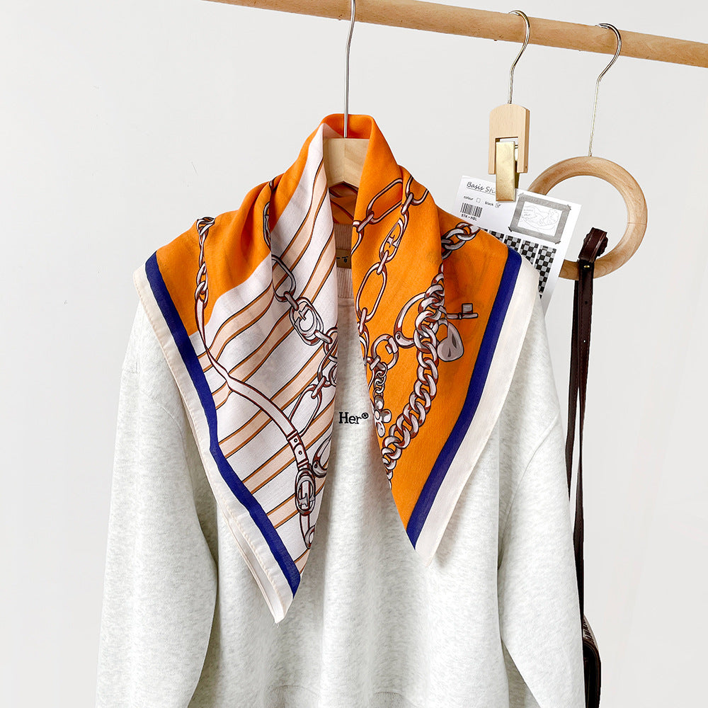 Long Polyester Scarf - Herringbone Pattern Square Scarf Vintage Style Breathable Neck Scarf