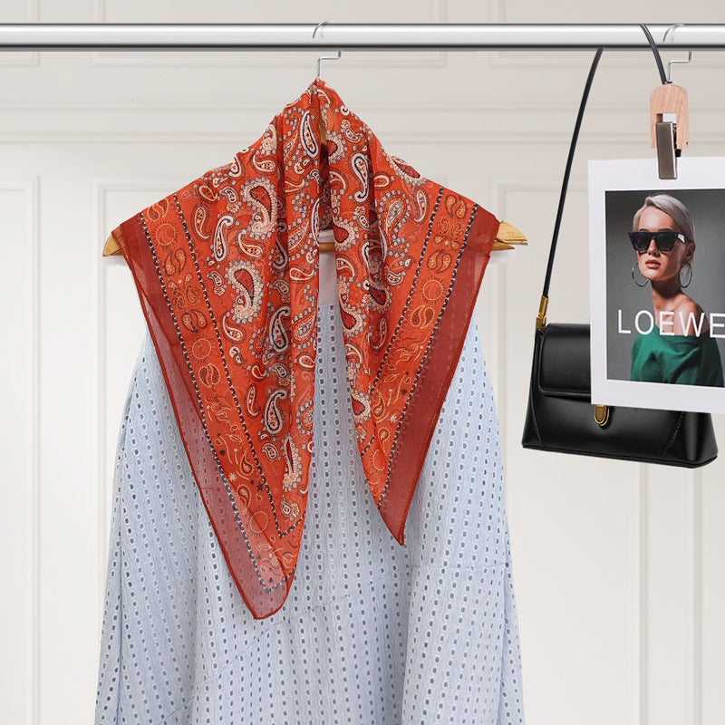 Polyester Silk Summer Scarf - Lightweight Korean Fashion Square Neck Scarf | UV Protection Versatile 70x70