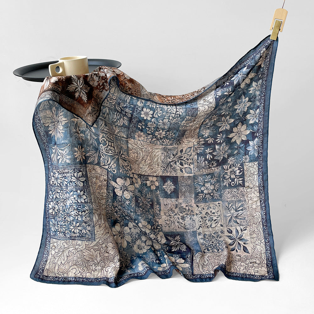 Silk-Like Square Scarf Vintage Oil Painting Print - Business Travel Casual Women Headscarf 90x90cm