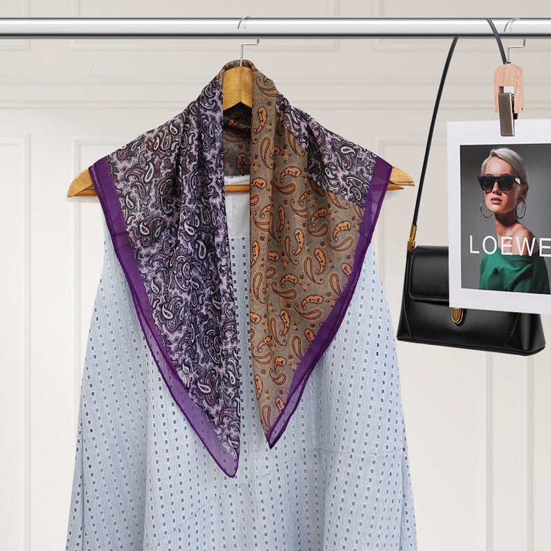 Polyester Silk Summer Scarf - Lightweight Korean Fashion Square Neck Scarf | UV Protection Versatile 70x70
