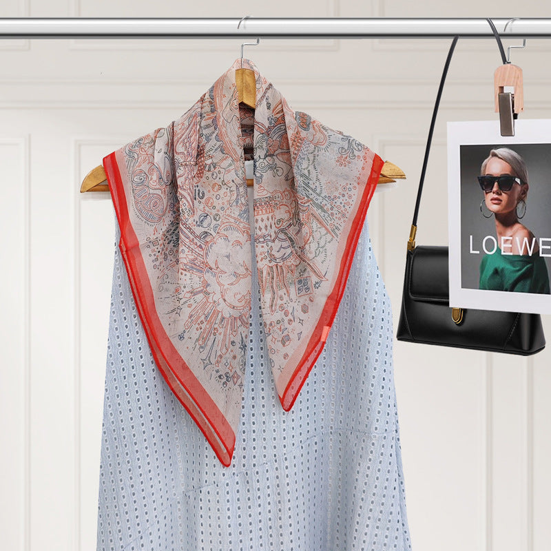 Polyester Silk Summer Scarf - Lightweight Korean Fashion Square Neck Scarf | UV Protection Versatile 70x70