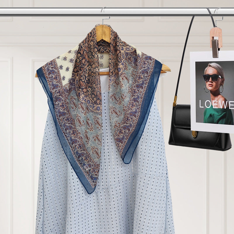 Polyester Silk Summer Scarf - Lightweight Korean Fashion Square Neck Scarf | UV Protection Versatile 70x70