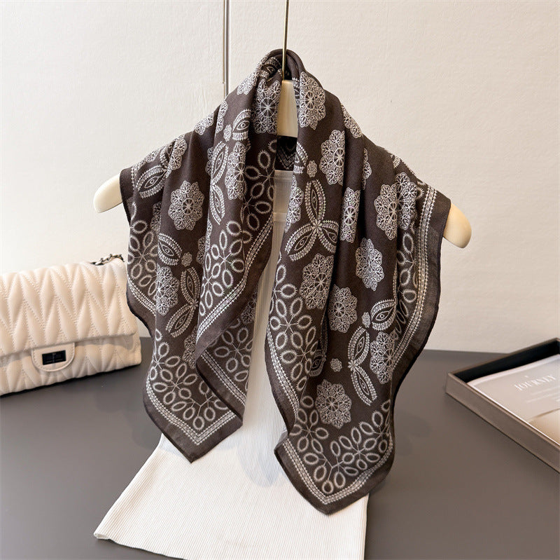 French Style Women's Scarf - Cashew Print Silk Square Scarf 70x70cm for Daily Wear
